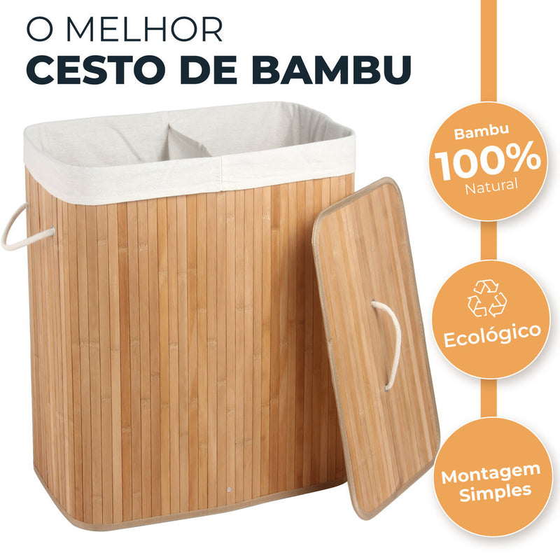 Cesto De Roupas Bambu Retangular - Cactos Express